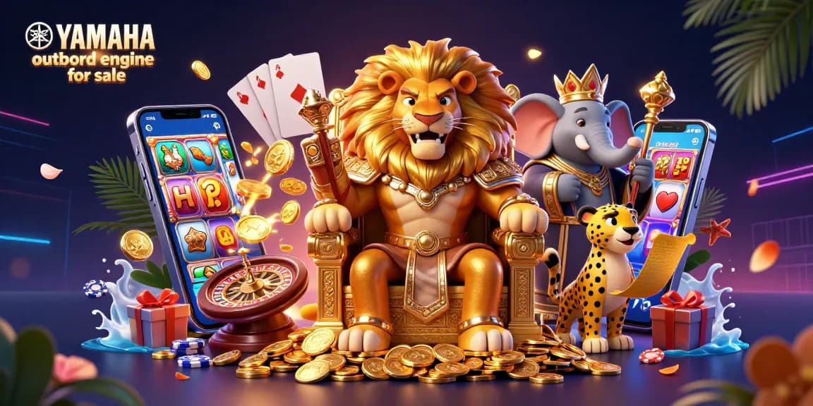 Engage in thrilling gambling with the Yamaha outboard engine for sale amidst a vibrant casino-themed scene.