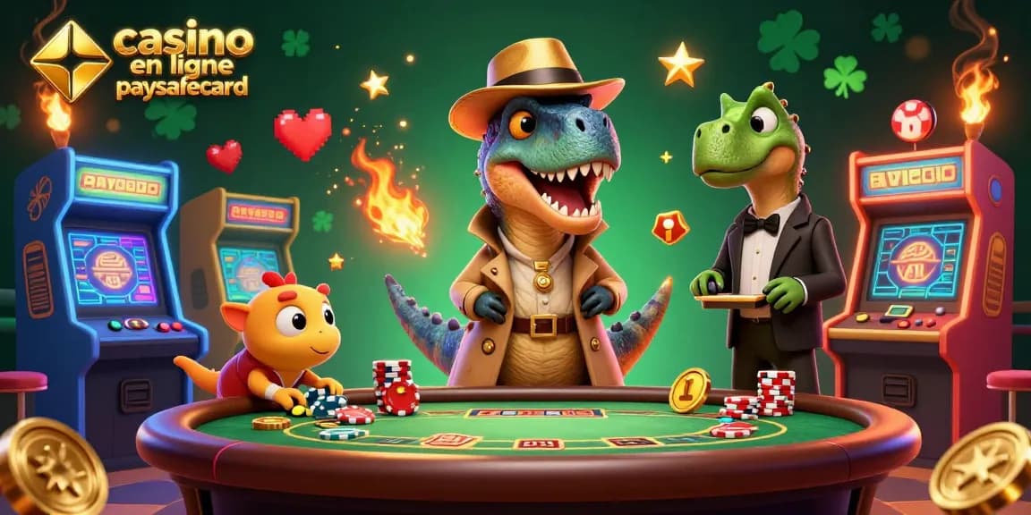 Jouez au casino en ligne paysafecard avec un velociraptor à blackjack et un pit boss stégosaure.