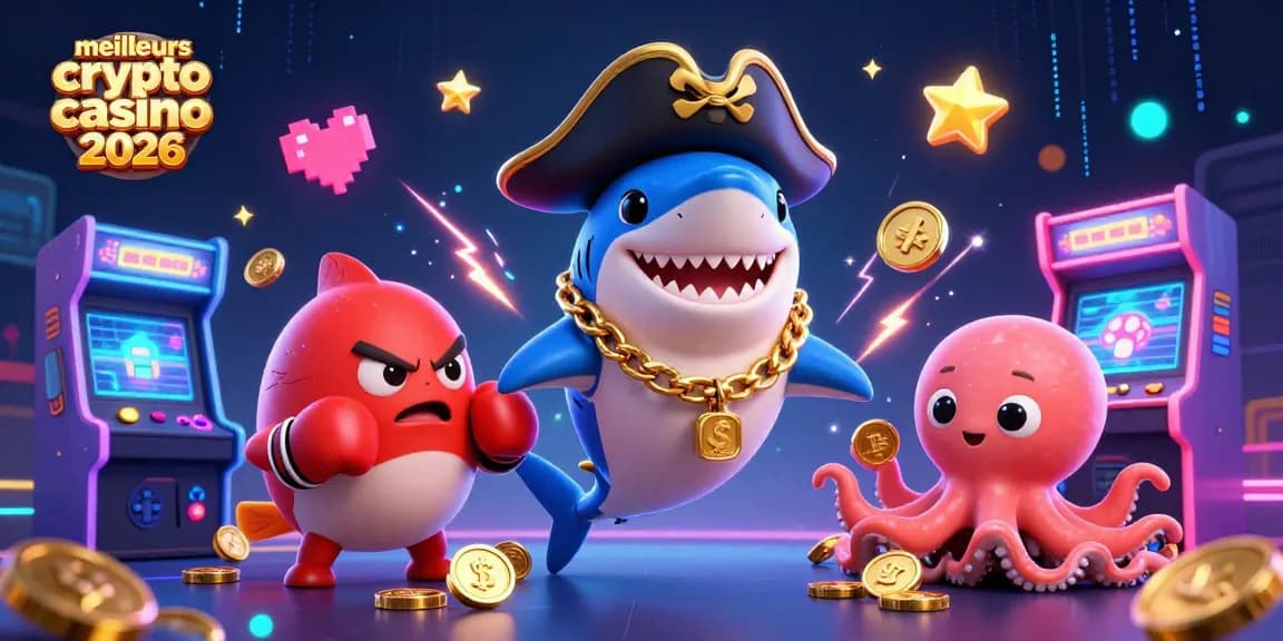 Découvrez les meilleurs crypto casinos 2026 avec une illustration vibrante réunissant des personnages nautiques.