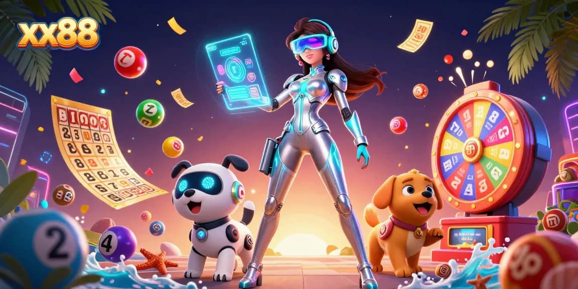 Experience thrilling games at xx88 with a vibrant 3D casino illustration.