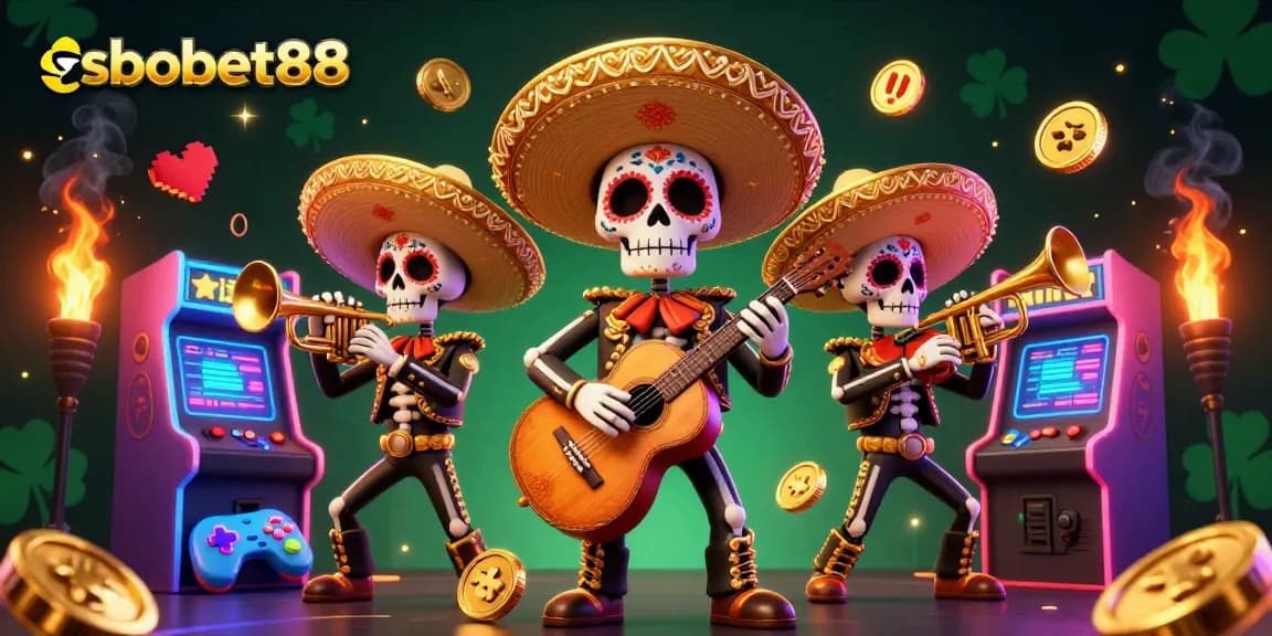 Engage with sbobet88's vibrant 3D mariachi scene of a casino animation showcasing gaming excitement.