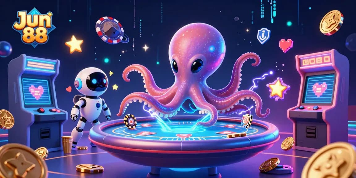 Experience thrilling gameplay at Jun 88 with an alien octopus at a holographic poker table.