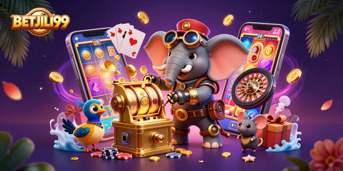 Experience the thrill of gambling with BETJILI99 through vibrant casino imagery filled with engaging game elements.