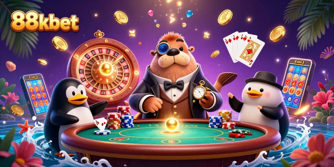 Engage in thrilling gameplay at 88kbet with lively characters and vibrant casino elements.