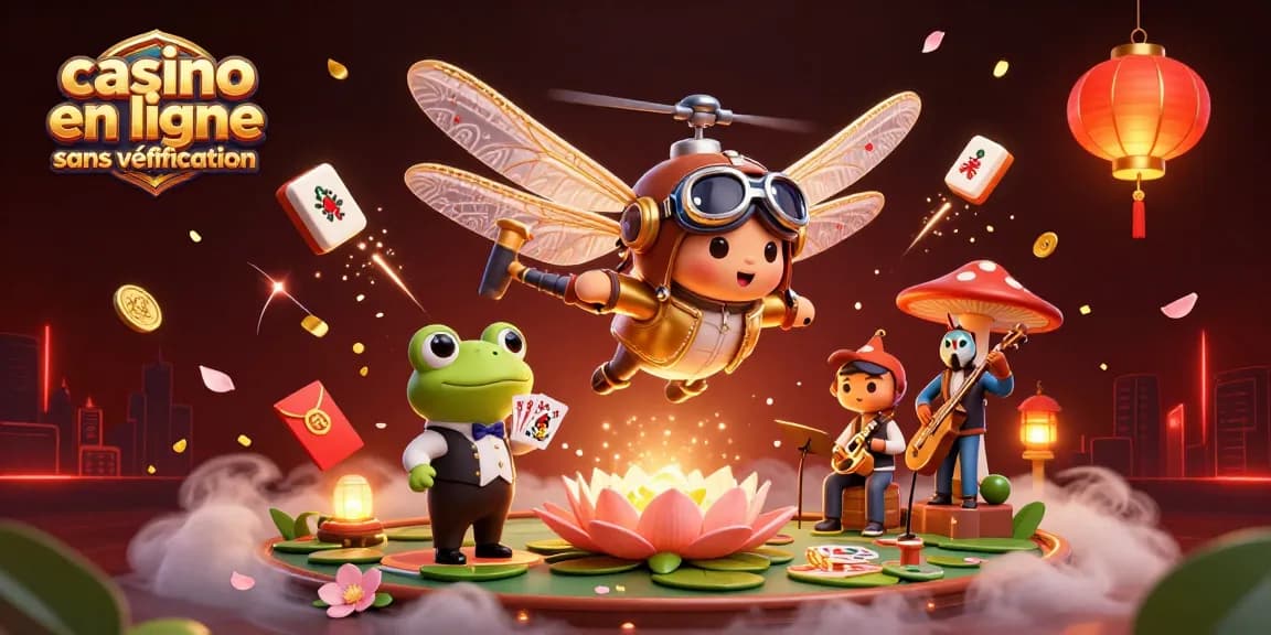 Profitez d'une expérience immersive dans un casino en ligne sans vérification avec un pilote de libellule en hélicoptère et un croupier grenouille