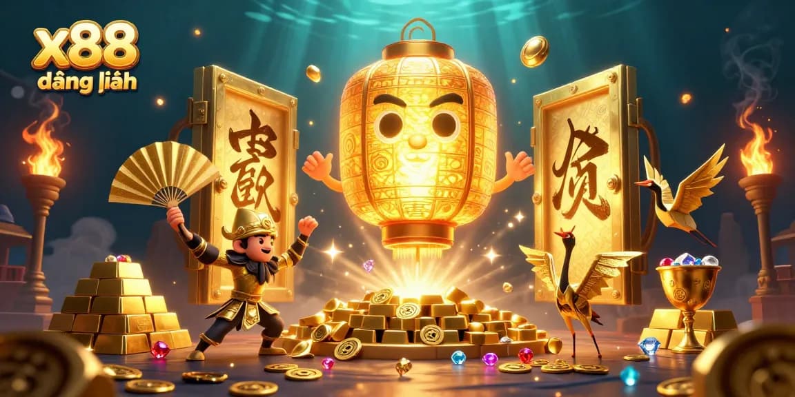 x88 đăng nhập: Engage in a vibrant casino ambiance with lantern spirit and golden treasures.