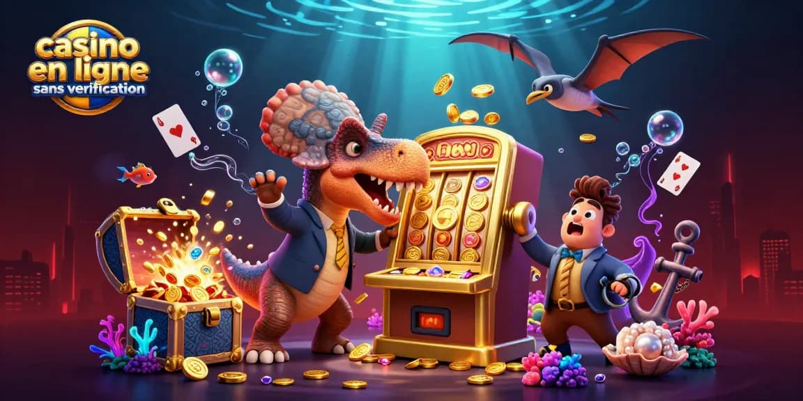 Jeu de casino en ligne sans vérification avec un pachycéphalosaurus frappant une machine à sous.