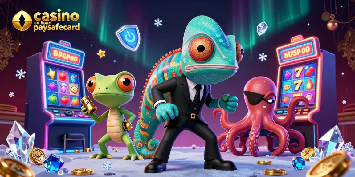Distribuez des gains au casino en ligne paysafecard avec nos jackpots illustrés par un mignon caméléon agent secret.