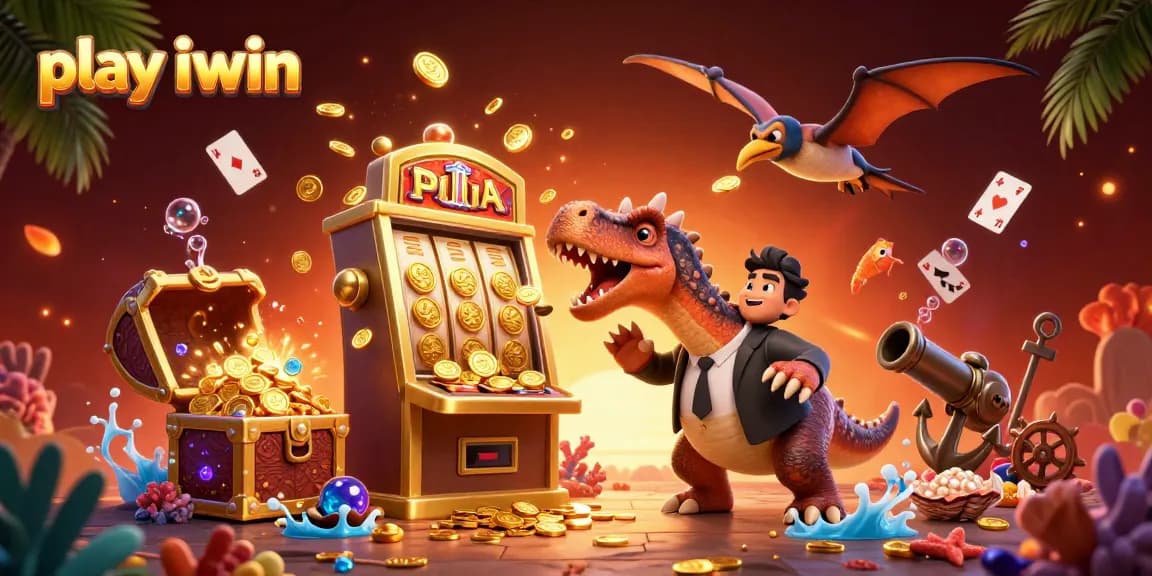 Play iwin and win big with vibrant games featuring dinosaurs in a thrilling casino scene.