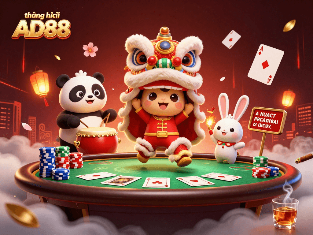 Engage with the thrilling world of gambling at thương hiệu AD88 with vibrant characters and dynamic elements.
