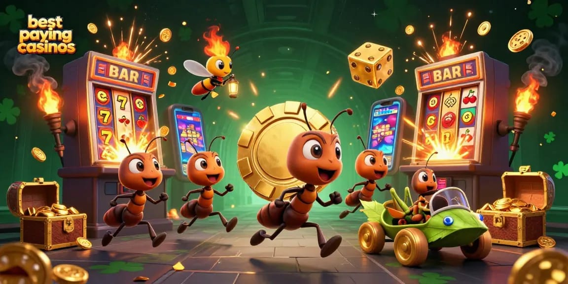See ants heist a giant poker chip in the exciting world of best paying online casinos.