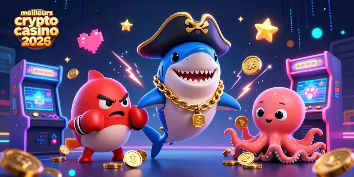 Découvrez les meilleurs crypto casinos 2026 avec une illustration vibrante réunissant des personnages nautiques.