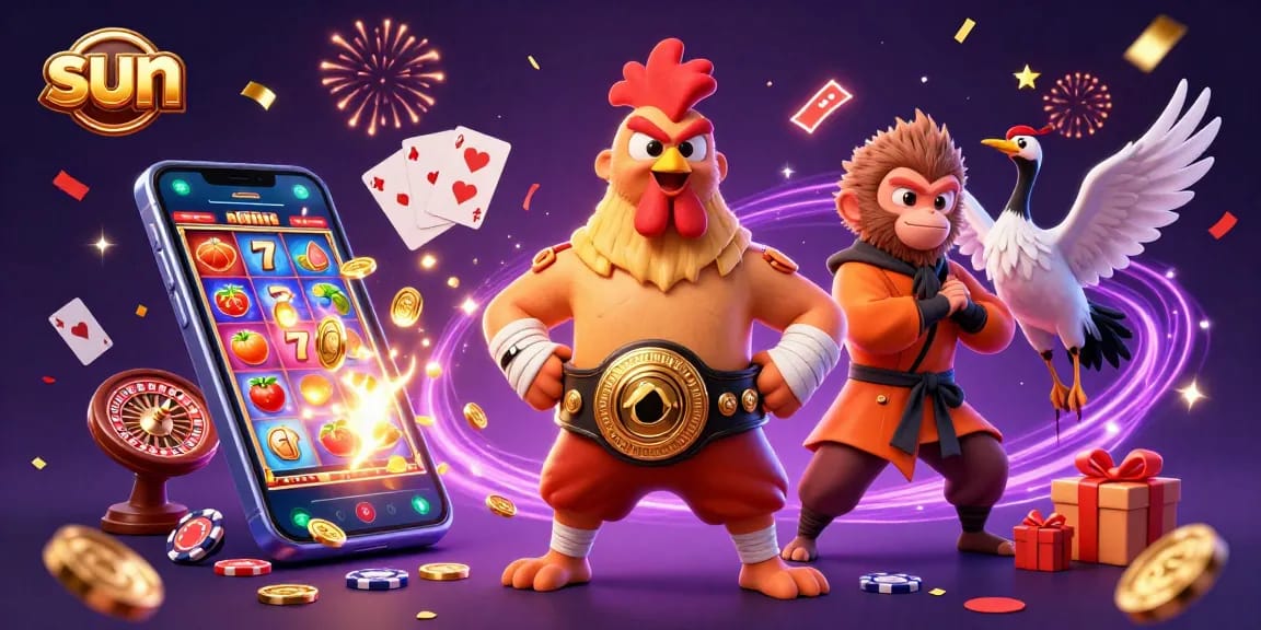 Experience sun-themed gaming action with vibrant casino characters and lively game elements.