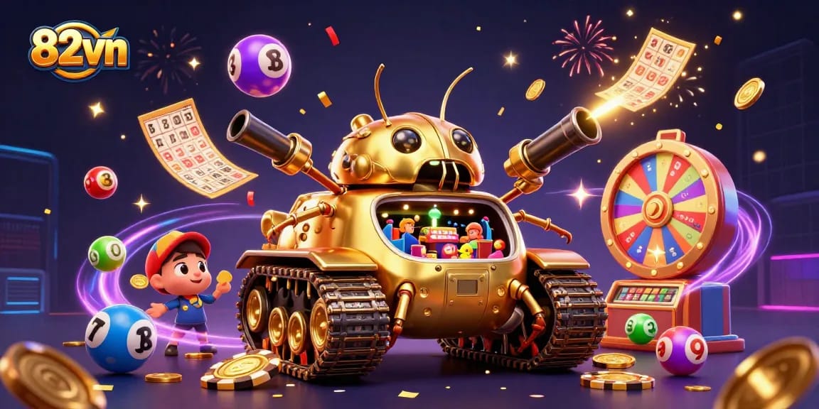 Join the excitement at 82vn with this ultra-detailed 3D illustration showcasing a vibrant, dynamic casino scene.