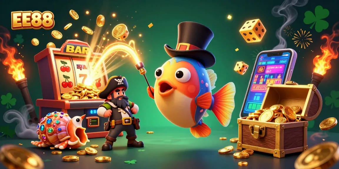 Experience thrilling slots at EE88 with a vibrant underwater casino scene showcasing gold coins and dynamic characters.