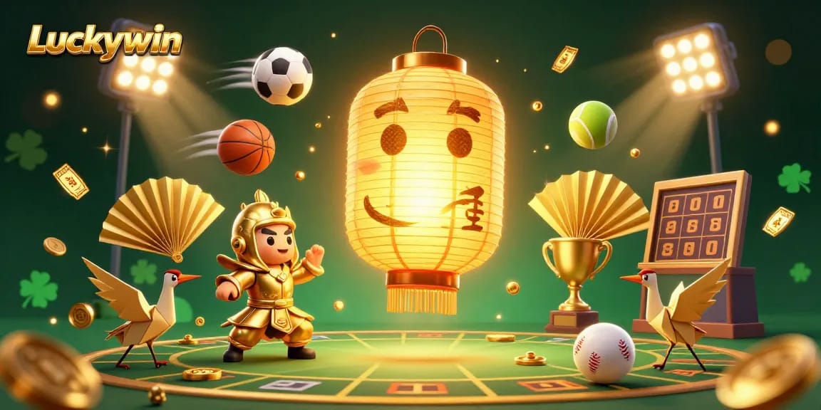 Experience thrilling gameplay with Luckywin in this enchanted casino scene filled with golden charm and dynamic sports elements.