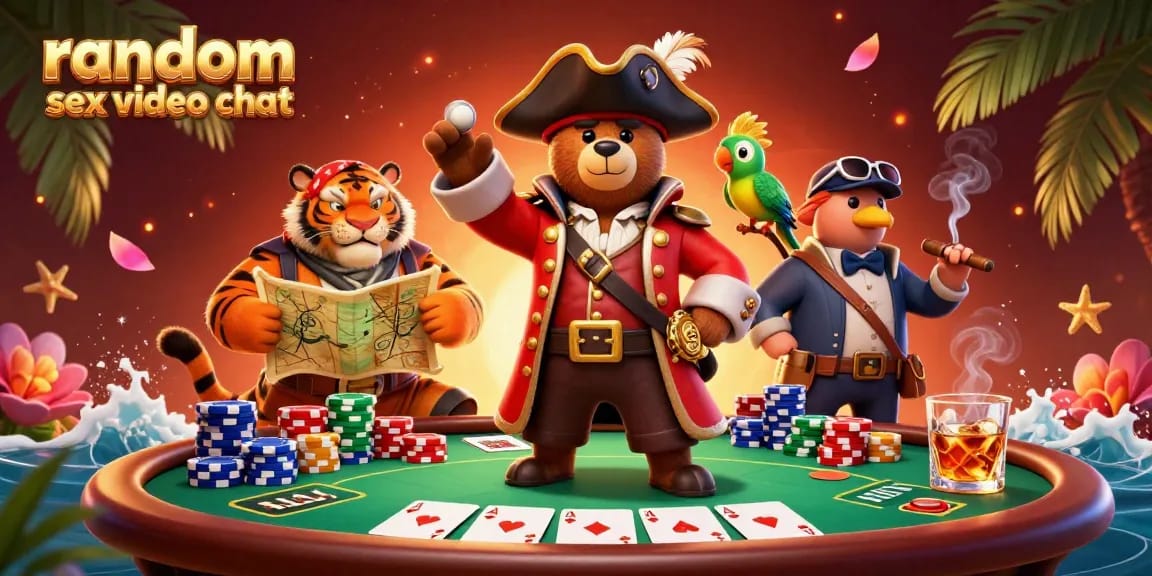 Engage in random sex video chat with vibrant casino-themed characters amidst a lively poker scene.