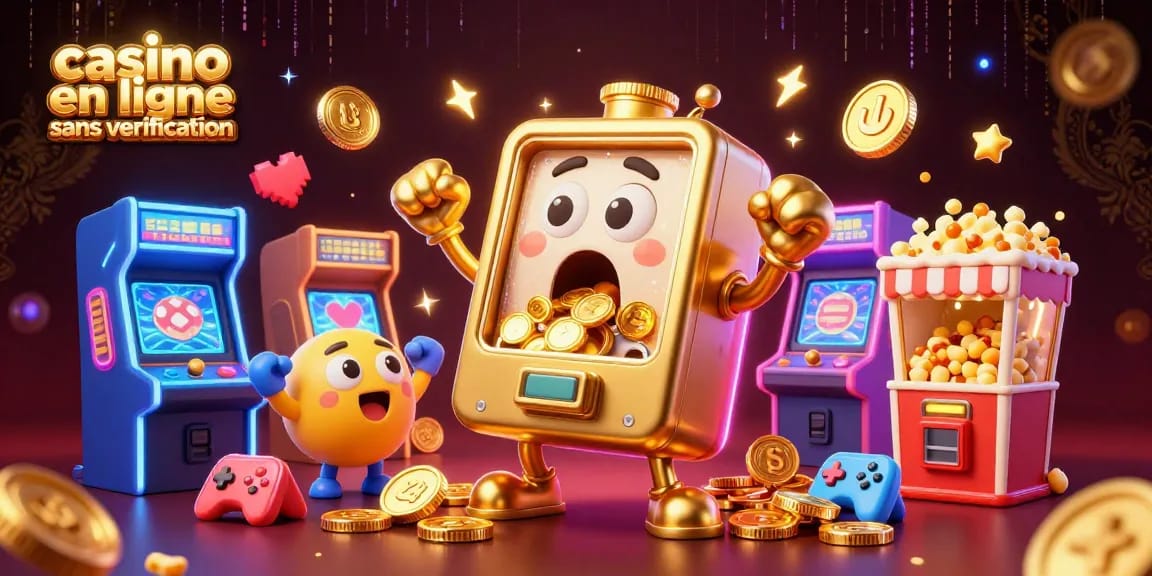 Jackpot avec un casino en ligne sans vérification où des machines à sous sautent de joie.