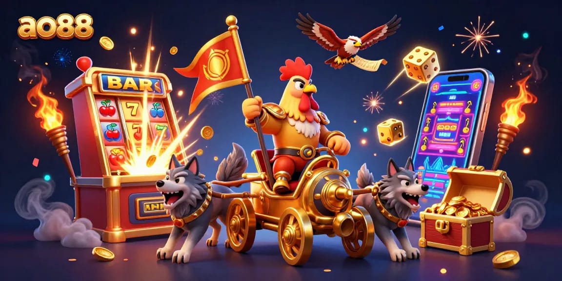 Experience winning thrills with ao88 through a dynamic casino adventure illustration.
