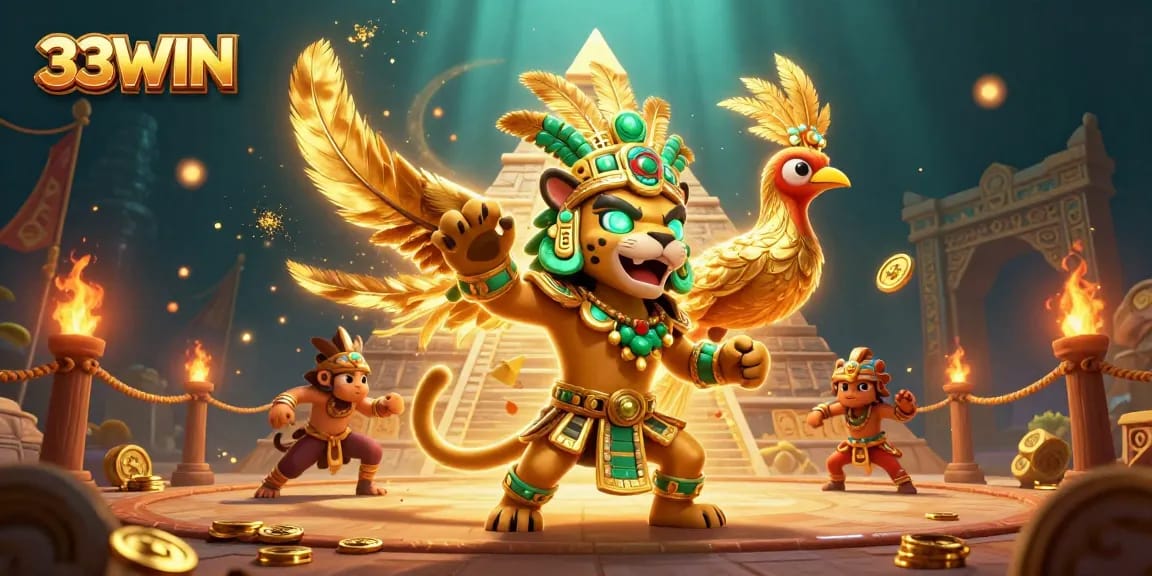 Experience thrilling gaming adventures with 33WIN, featuring vibrant characters and dynamic casino elements.