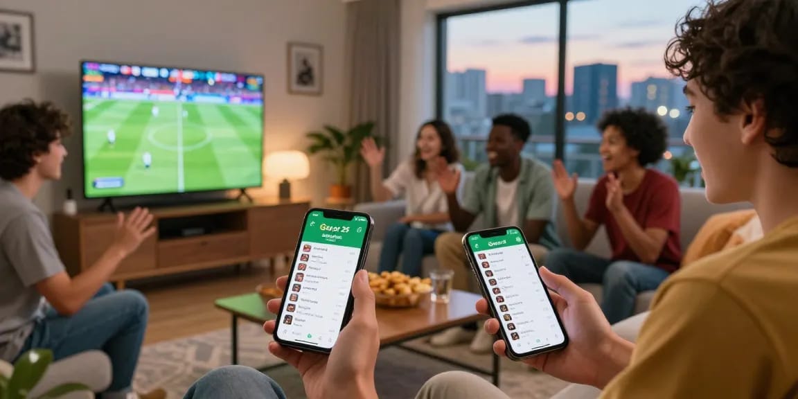 Friends enjoying Gacor 25 Mix Parlay betting experience with football matches.