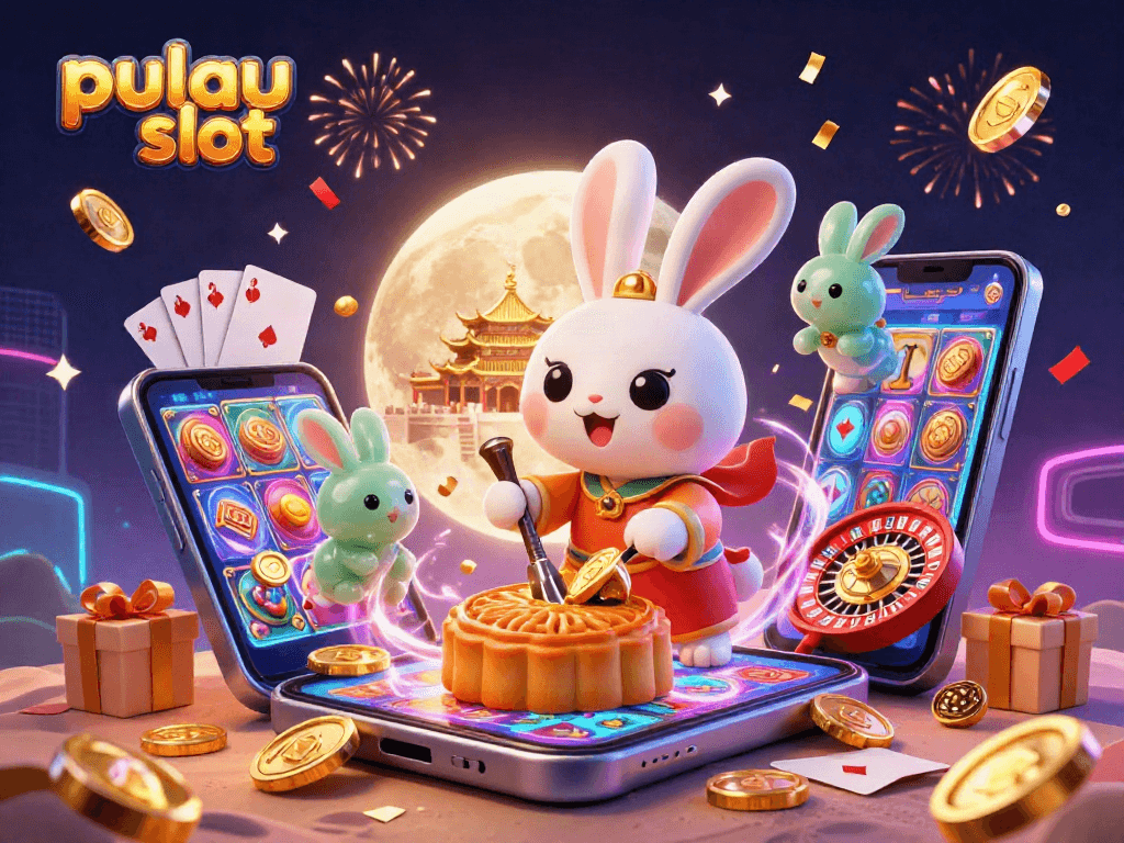 Experience the excitement of pulau slot with a rich casino-themed 3D illustration showcasing vibrant characters and elements.