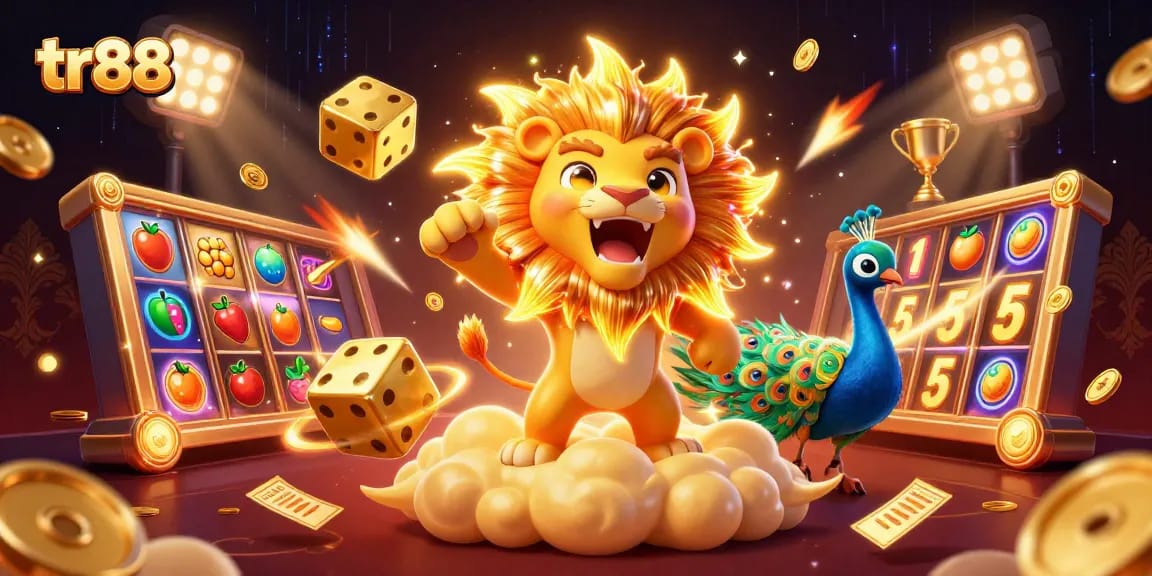 Experience the excitement of tr88 with a vibrant 3D casino illustration showcasing thrilling slots and jackpots.