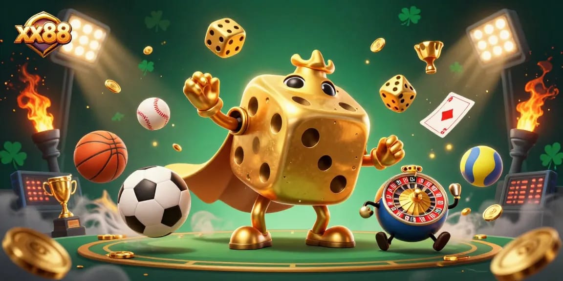 Experience thrilling gameplay at xx88 with vibrant sports elements and captivating casino characters.
