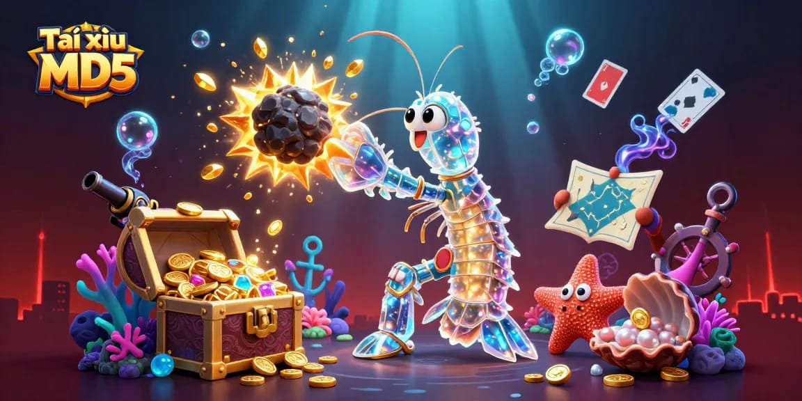 Tài xỉu MD5 players experience thrilling moments with cartoon characters dancing among dazzling treasures.