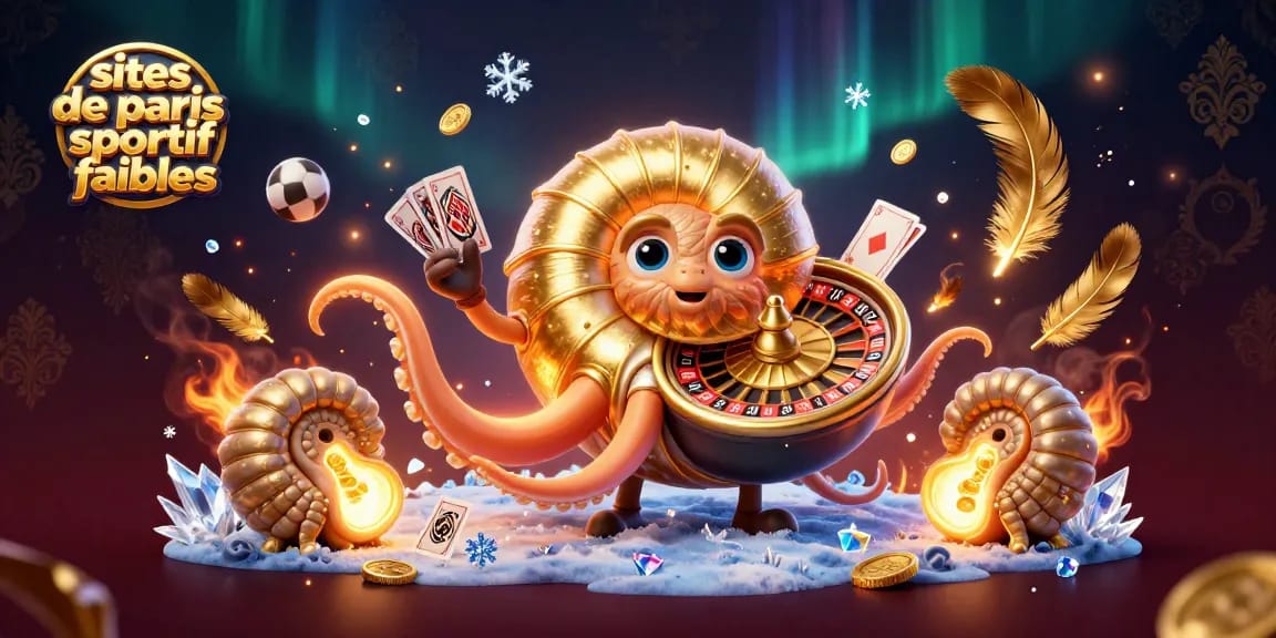 Représentation d'un nautilus 3D avec une roulette, symbole des sites de paris sportif fiables, entouré d'éléments de jeu dynamique.