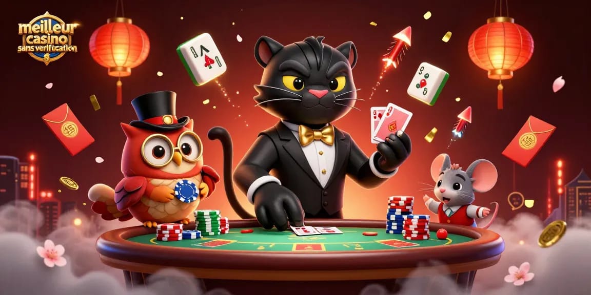Profitez d'une expérience au meilleur casino sans vérification avec une élégante panthère et des personnages amusants.