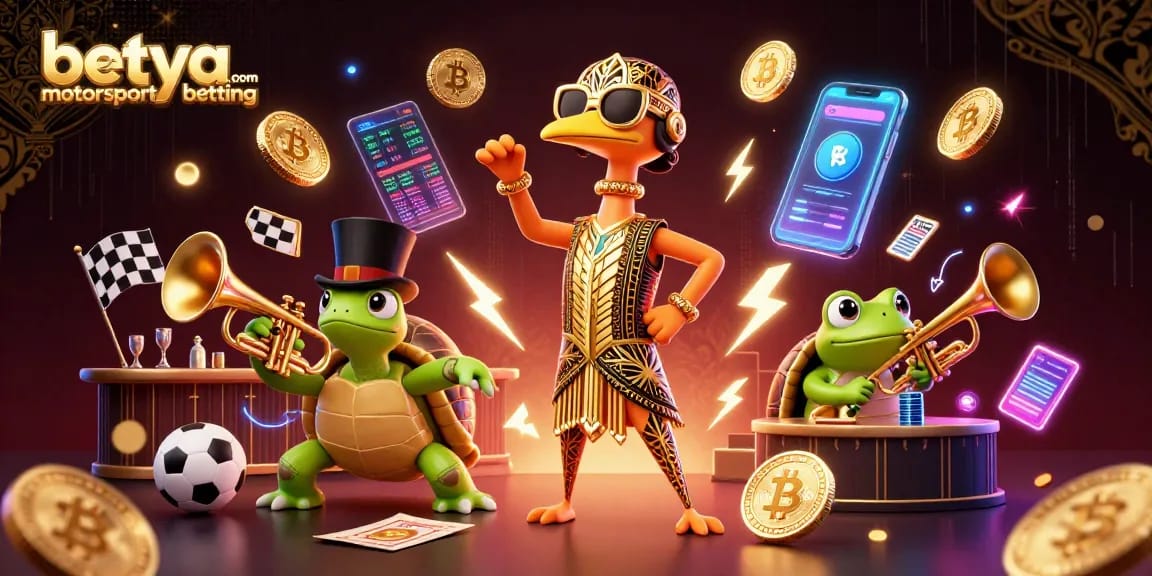 Engage in betya.com motorsport betting with vibrant 3D cartoon characters and dynamic sports elements.