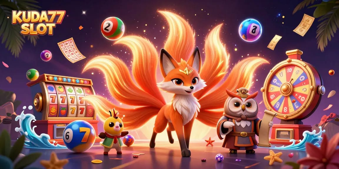 Slot online KUDA77 SLOT yang menampilkan makhluk magis dan elemen permainan yang dinamis.