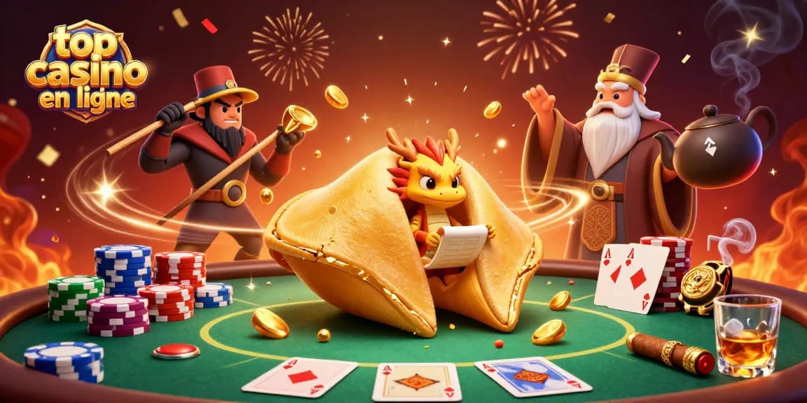Découvrez le meilleur casino en ligne avec une illustration captivante d'un cookie en or et un dragon sage.