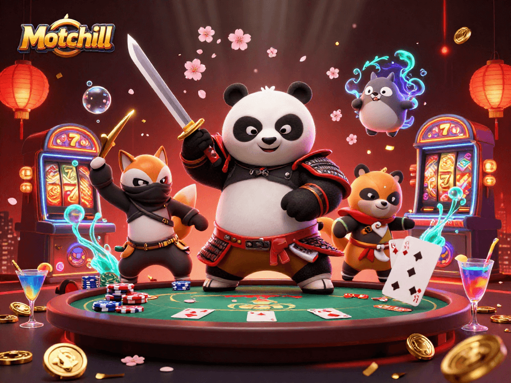 Experience thrilling plays on Motchill as the panda samurai and ninja fox navigate vibrant casino dynamics.