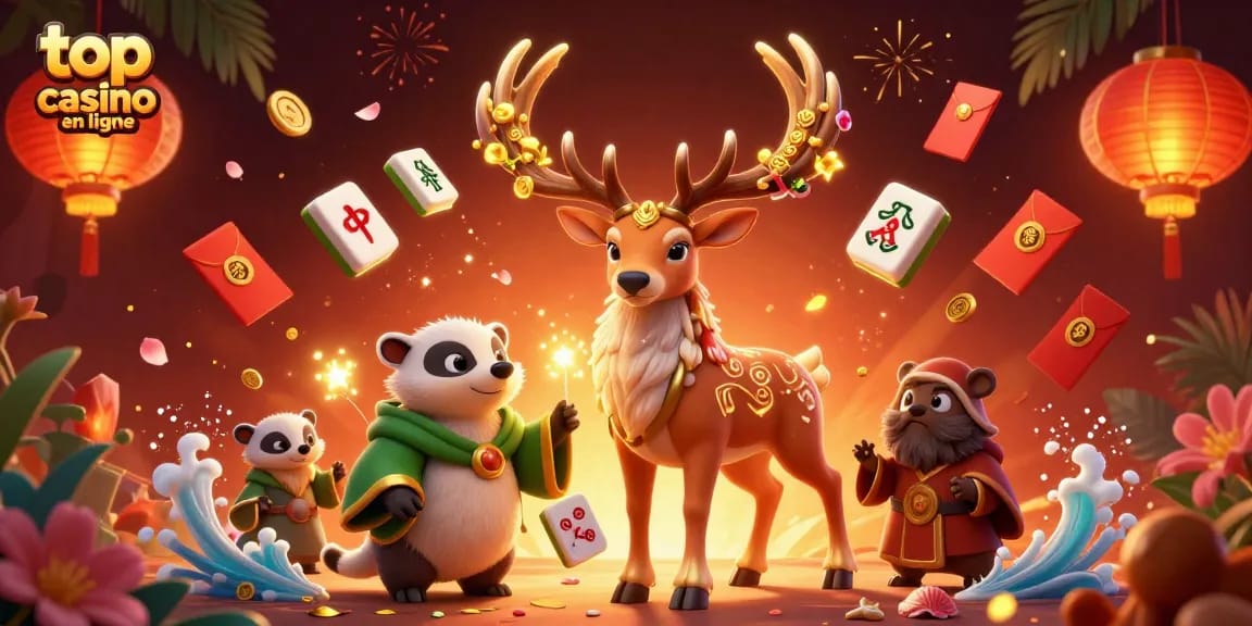 Découvrez les jeux fascinants dans le top casino en ligne avec un cerf druidique et un blaireau dans une ambiance colorée.