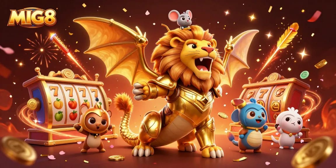 MIG8 offers thrilling slot experiences with a 3D chimera creature and symbols of luck.