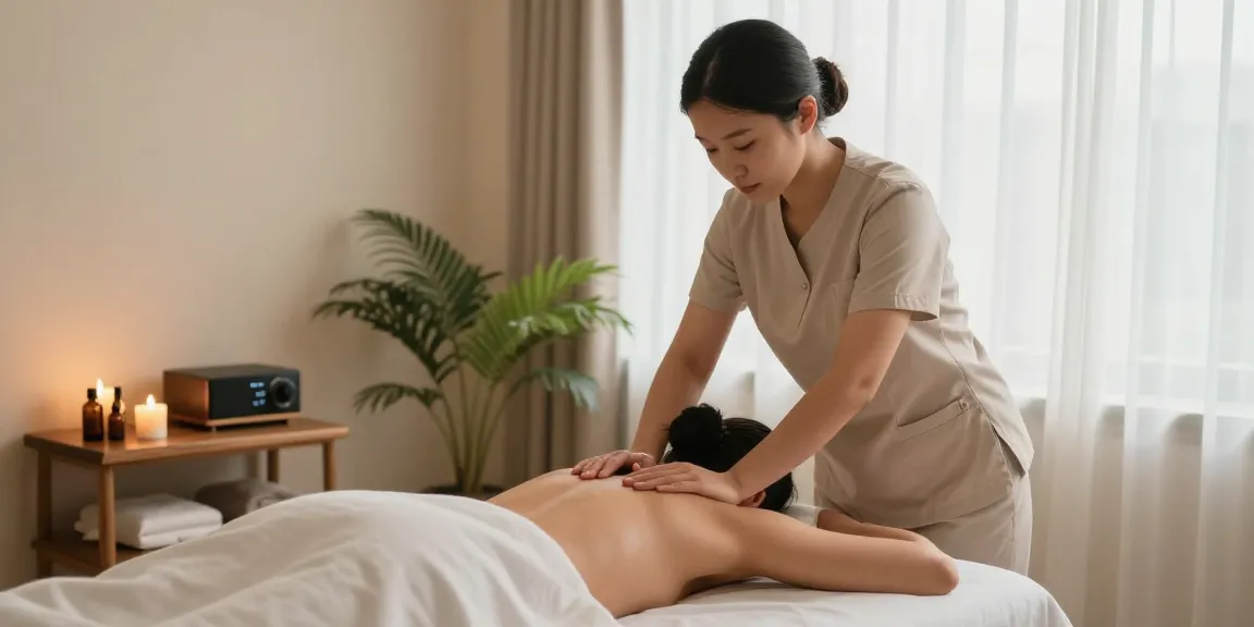Relaxing massage therapy session highlighting 구로출장안마 with calming essential oils and soothing ambiance.