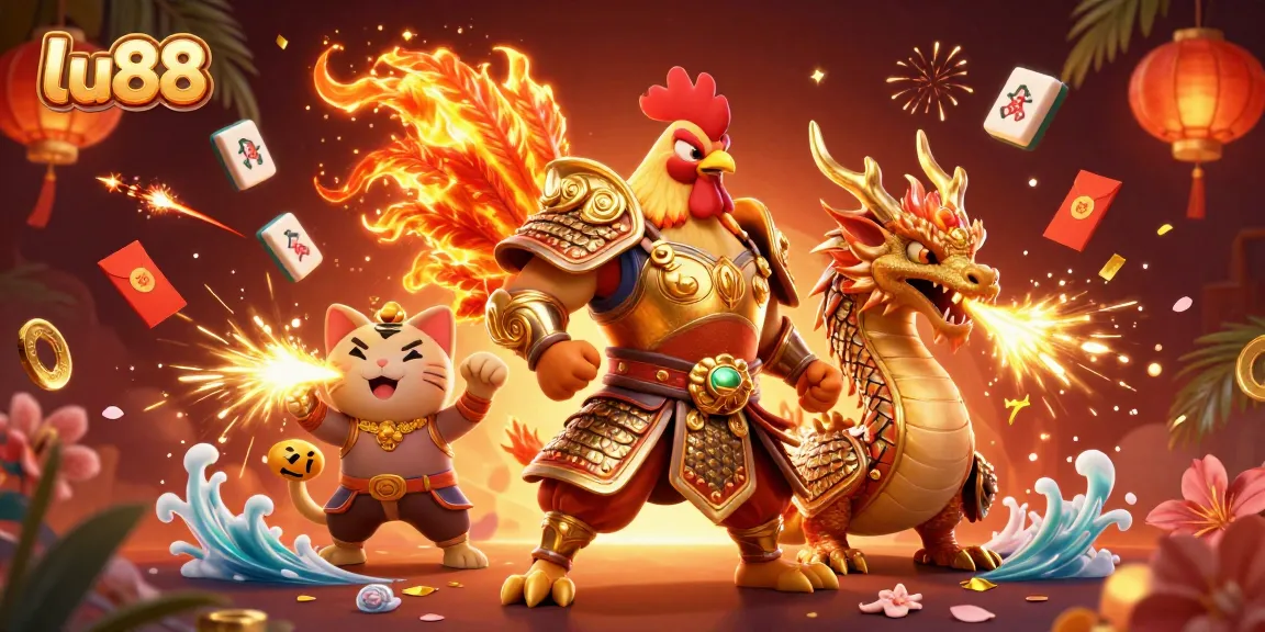 Experience exciting wins at lu88 with a vibrant 3D scene featuring unique characters and casino elements.