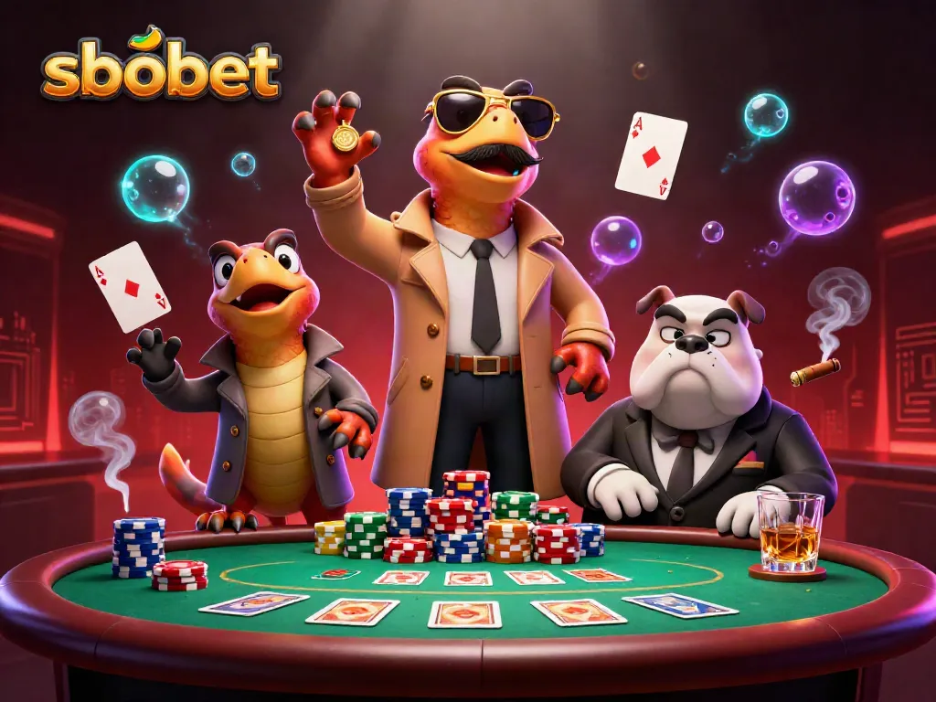 Bet on sbobet with exciting 3D illustration of raptors sneaking into a casino.