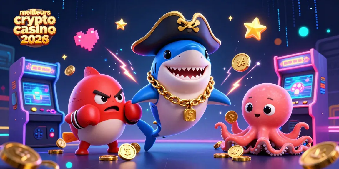 Découvrez les meilleurs crypto casinos 2026 avec une illustration vibrante réunissant des personnages nautiques.