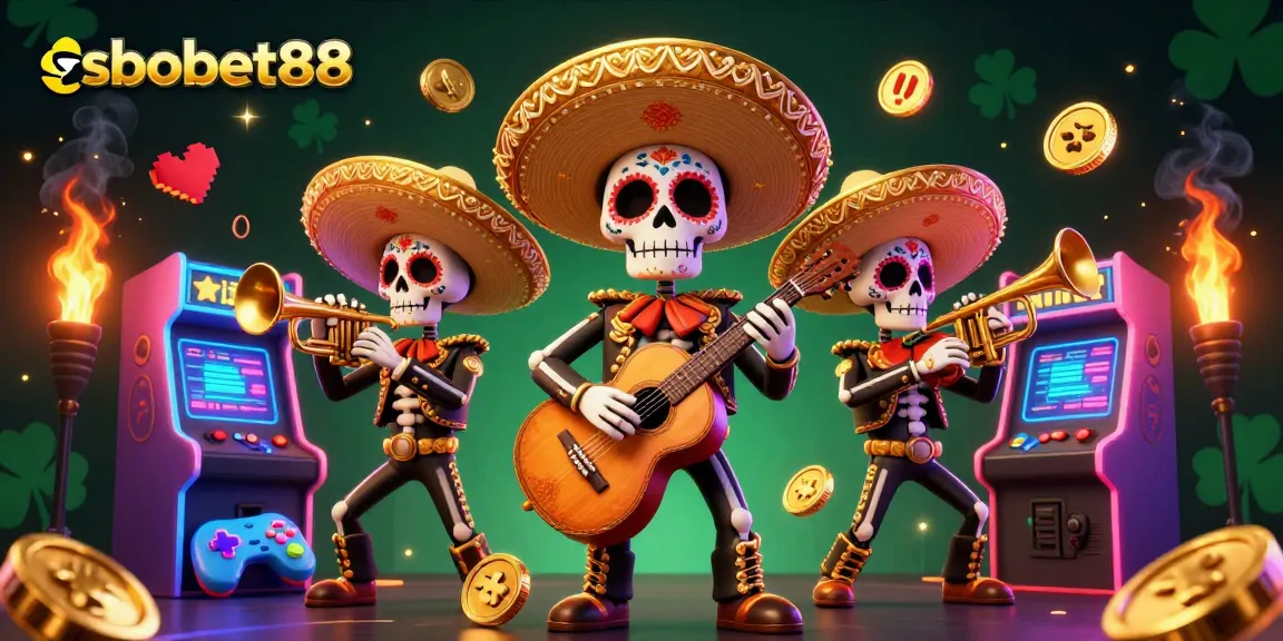 Engage with sbobet88's vibrant 3D mariachi scene of a casino animation showcasing gaming excitement.