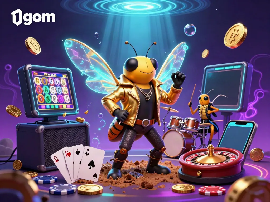Experience thrilling sports betting action with 1gom's vibrant casino-themed illustration bursting with energy.