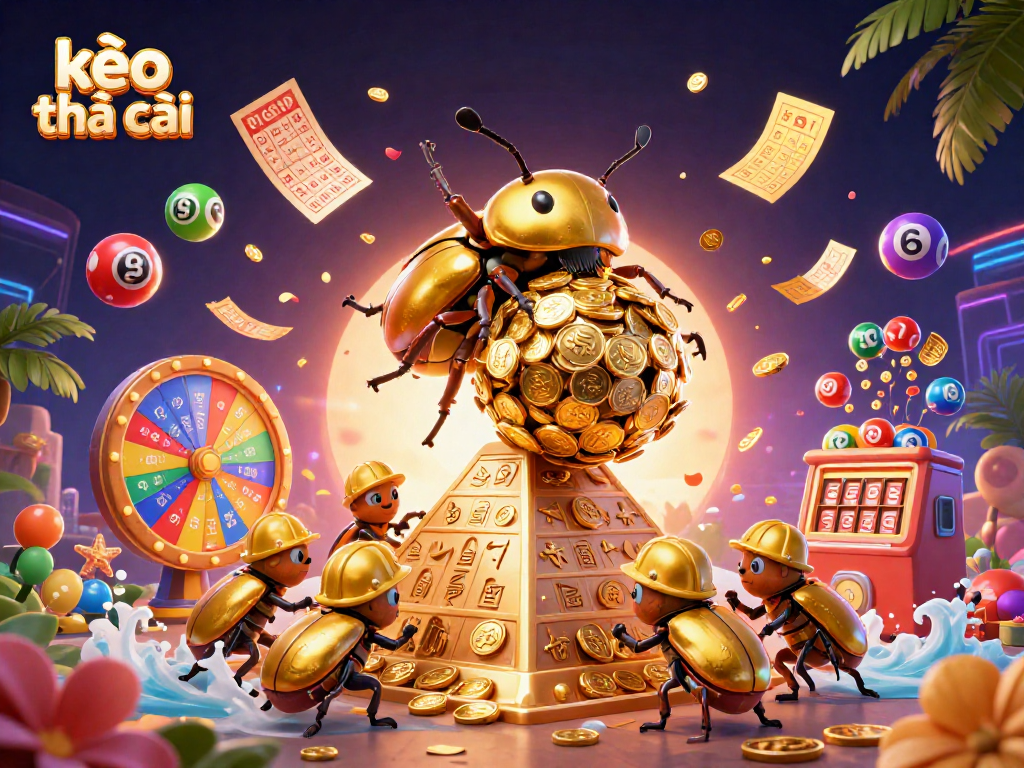 Experience the thrill of kèo nhà cái with dynamic scenes of golden beetles and casino elements.