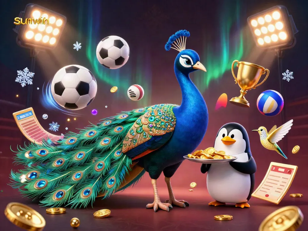 Experience thrilling action and wins with sunwin's vibrant 3D casino illustration featuring dynamic elements and rich details.