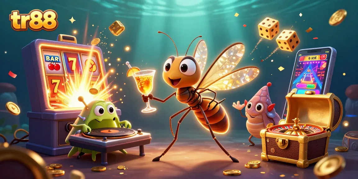 Engage with the vibrant world of tr88 as lively mascots and casino elements animate the scene.