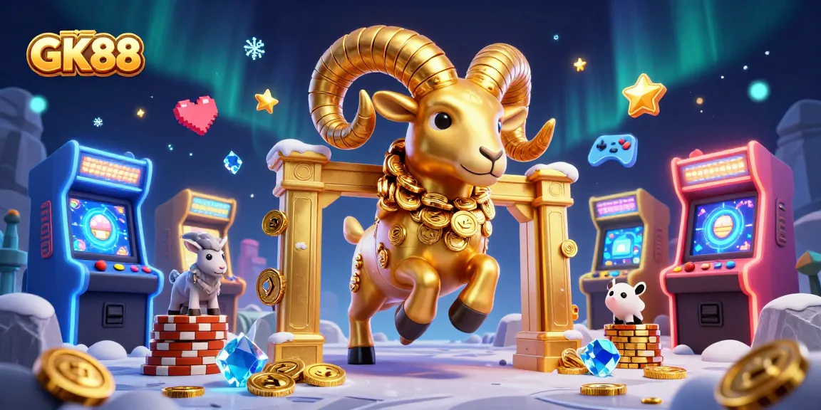 GK88 offers an exciting clash of wealth and gaming featuring a golden ram charging through a vibrant casino scene.