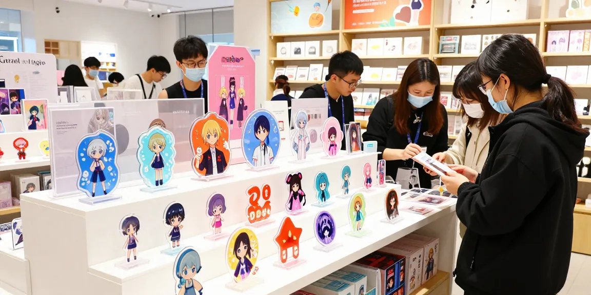 Engaging display of custom acrylic standee designs in a vibrant retail setting.