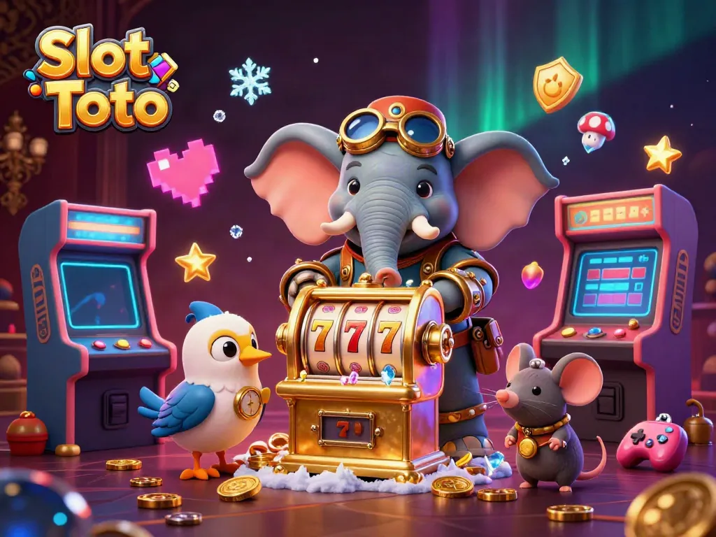 Slot Toto: Gambar slot mesin emas dengan berbagai karakter dan elemen permainan menarik.