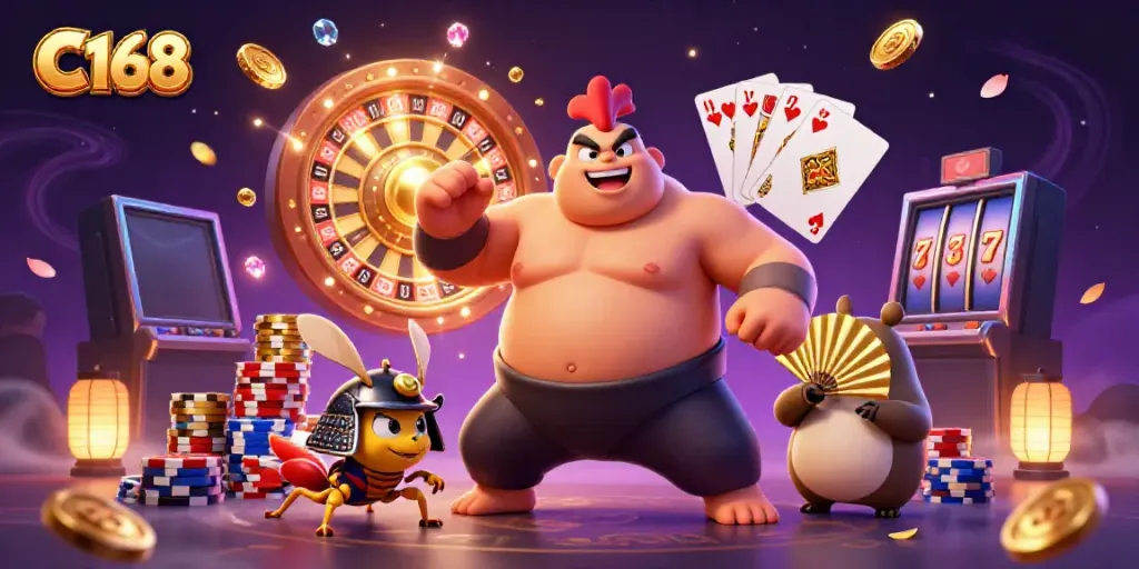 The C168 online casino scene showcases engaging characters and dynamic gaming elements, enhancing player excitement.